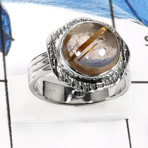 Golden Rutile B - SDR538-Natural Golden Rutile Handmade Fashionable Rings 925 Sterling Silver Golden Rutile B - SDR538-Natural Golden Rutile Handmade Fashionable Rings 925 Sterling Silver