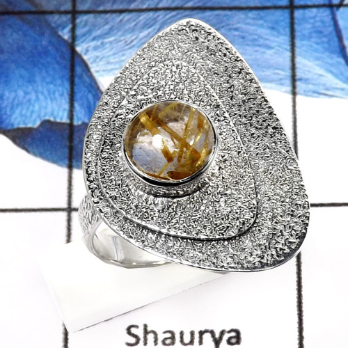 Golden Rutile O - SDR538-Natural Golden Rutile Handmade Fashionable Rings 925 Sterling Silver Golden Rutile O - SDR538-Natural Golden Rutile Handmade Fashionable Rings 925 Sterling Silver