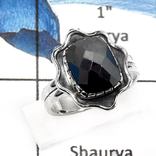Hematite Cut C - SDR536-Exclusive Checker Cut Hematite Designer Rings 925 Sterling Silver Hematite Cut C - SDR536-Exclusive Checker Cut Hematite Designer Rings 925 Sterling Silver