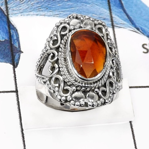 Hessonite Garnet B - SDR533-Natural Cheker Cut Hessonite Garnet Handmade Rings 925 Sterling Silver