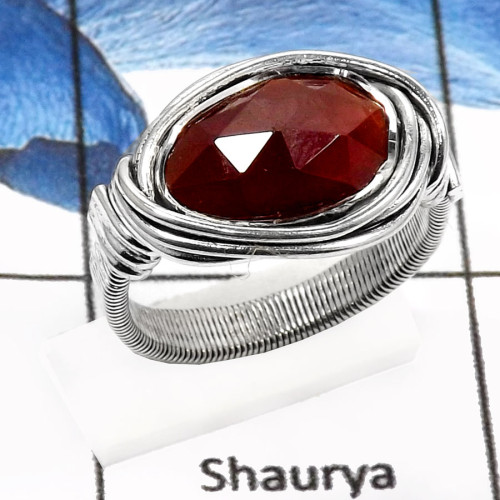 Hessonite Garnet  C - SDR533-Natural Cheker Cut Hessonite Garnet Handmade Rings 925 Sterling Silver