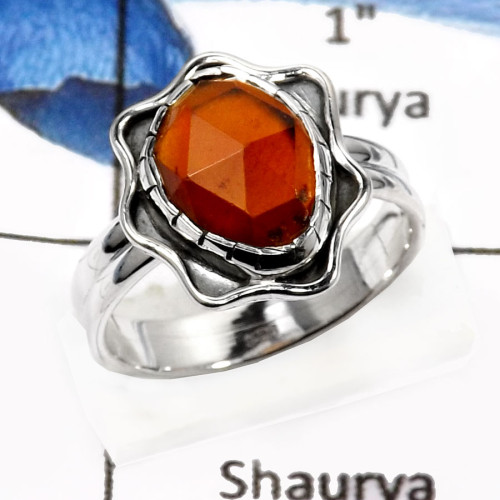Hessonite Garnet E - SDR533-Natural Cheker Cut Hessonite Garnet Handmade Rings 925 Sterling Silver