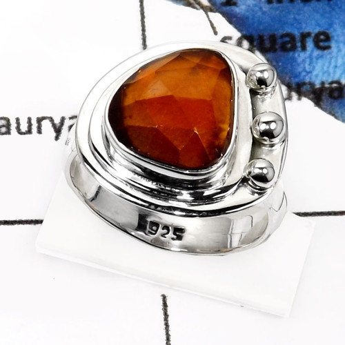 Hessonite Garnet F - SDR533-Natural Cheker Cut Hessonite Garnet Handmade Rings 925 Sterling Silver