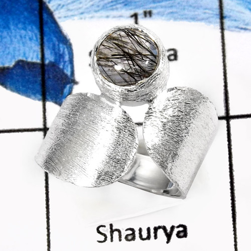 Black Rutile B - SDR530-Pretty Look Matt Finish Handmade Wholesale Rings 925 Sterling Silver
