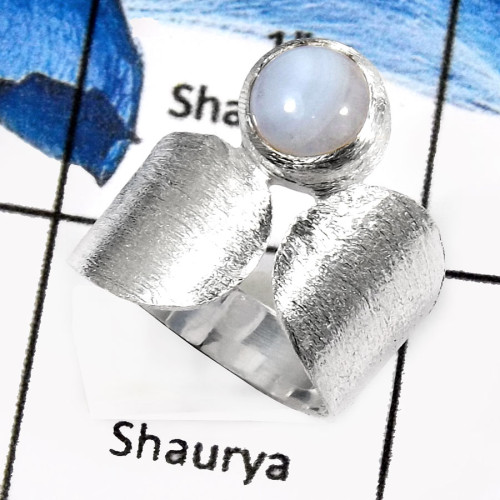 Blue Lace Agate C - SDR530-Pretty Look Matt Finish Handmade Wholesale Rings 925 Sterling Silver