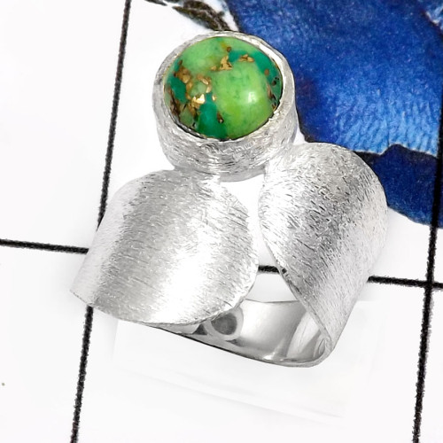 Green Copper Turquoise K - SDR530-Pretty Look Matt Finish Handmade Wholesale Rings 925 Sterling Silver