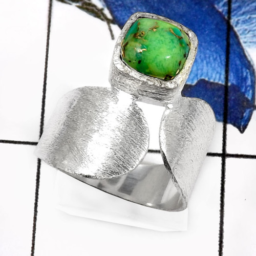 Green Copper Turquoise L - SDR530-Pretty Look Matt Finish Handmade Wholesale Rings 925 Sterling Silver