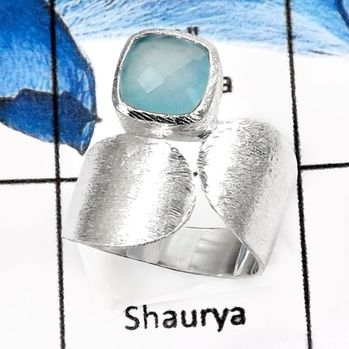 Chalcedony Cut A - SDR529-Natural Checker Cut Matt Finish Designer Rings 925 Sterling Silver Chalcedony Cut A - SDR529-Natural Checker Cut Matt Finish Designer Rings 925 Sterling Silver