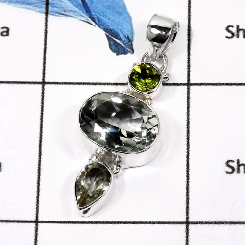 Peridot & Green Amethyst Cut B - ISP551-Fabulous Multi Cut Stones Plain Silver Pendants 925 Sterling Silver