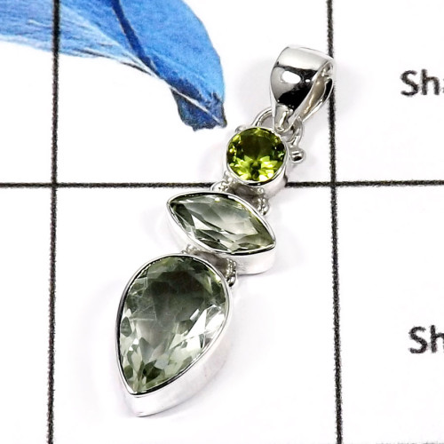 Peridot & Green Amethyst Cut G - ISP551-Fabulous Multi Cut Stones Plain Silver Pendants 925 Sterling Silver