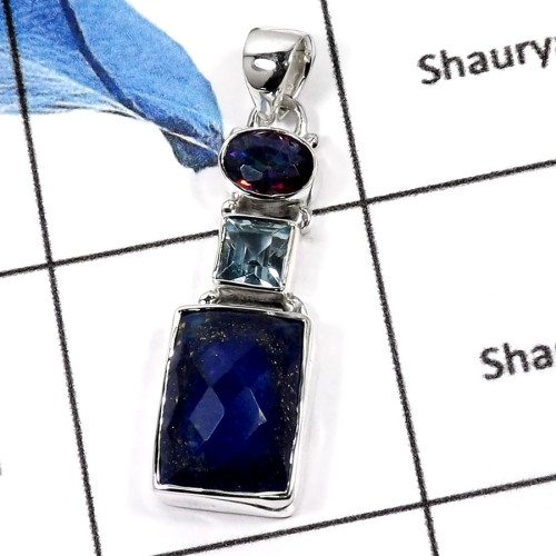 Lapis Lazuli,Mystic Quartz & Blue Topaz A - ISP549-Elegant Three Cut Stone Handmade Women's Pendants 925 Sterling Silver Lapis Lazuli,Mystic Quartz & Blue Topaz A - ISP549-Elegant Three Cut Stone Handmade Women's Pendants 925 Sterling Silver