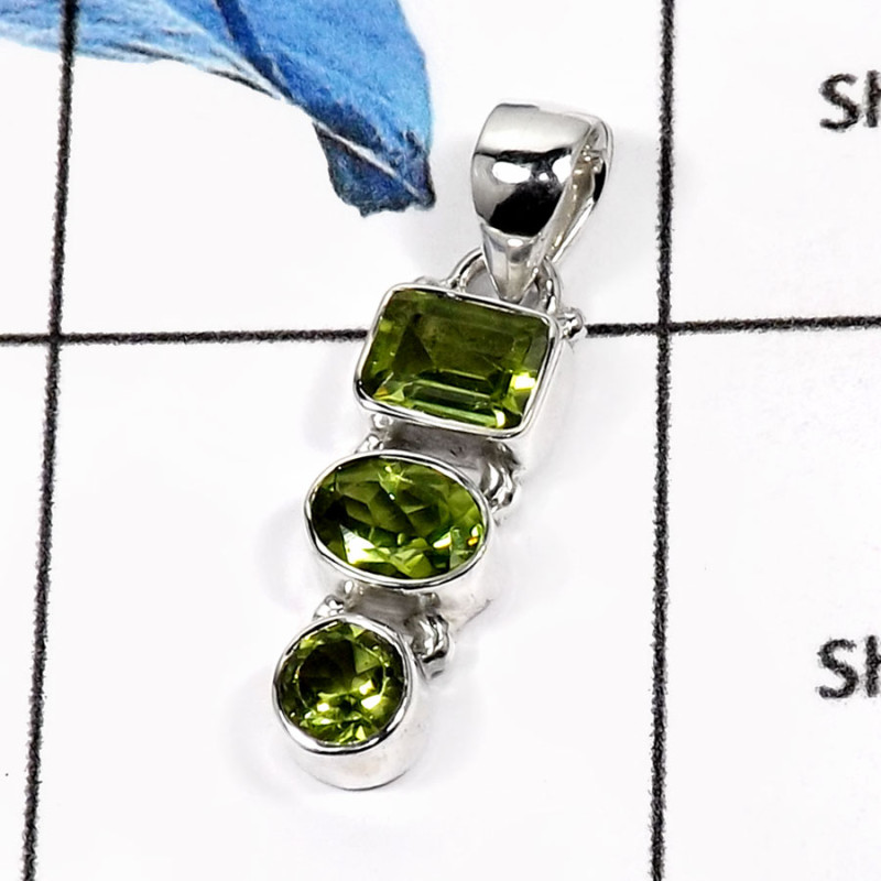 Peridot C - ISP549-Elegant Three Cut Stone Handmade Women's Pendants 925 Sterling Silver Peridot C - ISP549-Elegant Three Cut Stone Handmade Women's Pendants 925 Sterling Silver
