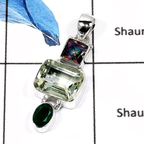 Mystic Quartz,Green Amethyst Cut & Green Onyx A - ISP548-Attracting Party Wear Multi Cut Stone Plain Silver Pendants 925 Sterlin Mystic Quartz,Green Amethyst Cut & Green Onyx A - ISP548-Attracting Party Wear Multi Cut Stone Plain Silver Pendants 925 Sterlin