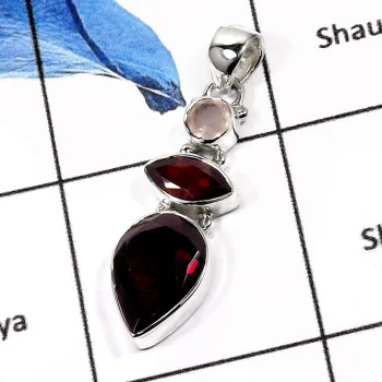 Rose Quartz & Garnet Cut E - ISP548-Attracting Party Wear Multi Cut Stone Plain Silver Pendants 925 Sterling Silver Rose Quartz & Garnet Cut E - ISP548-Attracting Party Wear Multi Cut Stone Plain Silver Pendants 925 Sterling Silver