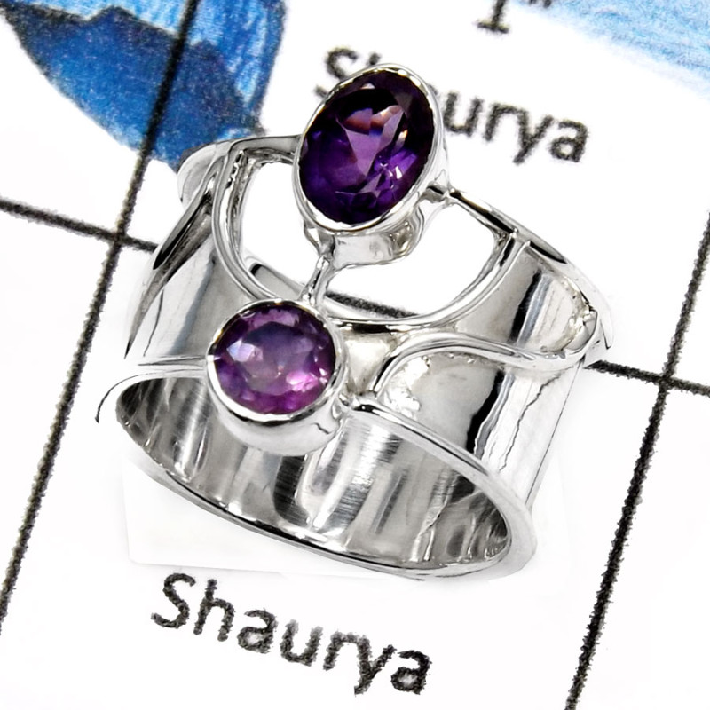 Amethyst Cut A - SDR527-Natural Cut Gemstones Handmade Designer Fashion Rings 925 Sterling Silver