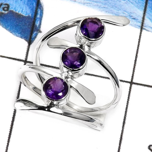 Amethyst Cut E - SDR526-Glorious Faceted Cut Designer Wholesale Rings 925 Sterling Silver