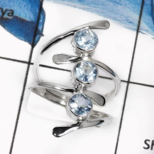 Blue Topaz H - SDR526-Glorious Faceted Cut Designer Wholesale Rings 925 Sterling Silver