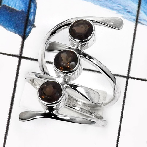 Smokey Quartz I - SDR526-Glorious Faceted Cut Designer Wholesale Rings 925 Sterling Silver