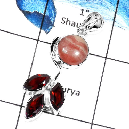 Garnet Cut Rhodochrosite A - SD443-CHARMING DESIGNER PENDENT 925 STERLING SILVER