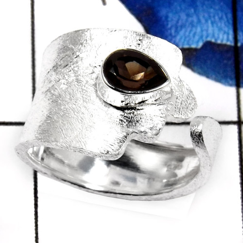 Smokey Quartz B - SDR521-Indian Factory Handmade Wholesale Designer Rings 925 Sterling Silver