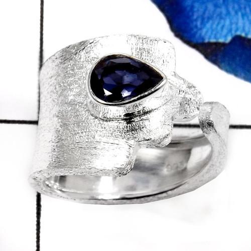 Iolite Cut E - SDR521-Indian Factory Handmade Wholesale Designer Rings 925 Sterling Silver