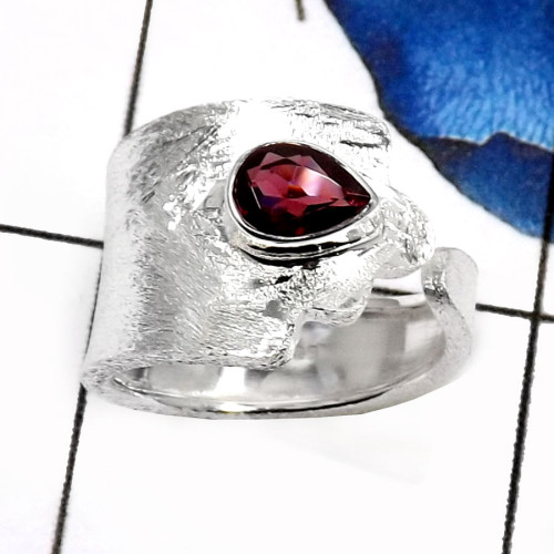 Garnet Cut J - SDR521-Indian Factory Handmade Wholesale Designer Rings 925 Sterling Silver
