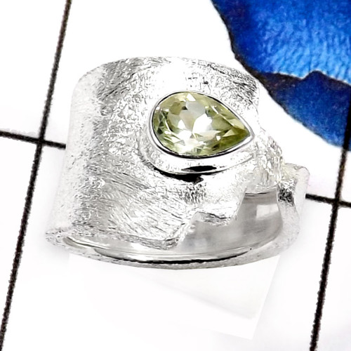 Green Amethyst Cut K - SDR521-Indian Factory Handmade Wholesale Designer Rings 925 Sterling Silver