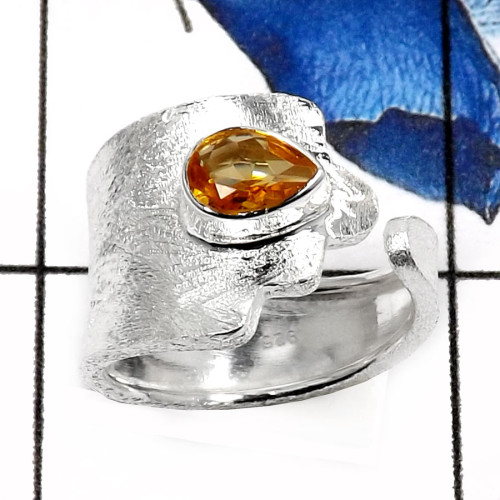 Citrine Cut L - SDR521-Indian Factory Handmade Wholesale Designer Rings 925 Sterling Silver