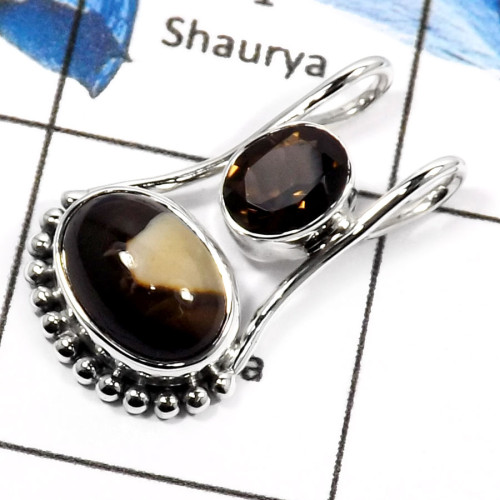 Peanut Wood & Smokey Quartz I - SD436-Exclusive New Design Handmade Fashionable Pendants 925 Sterling Silver Peanut Wood & Smokey Quartz I - SD436-Exclusive New Design Handmade Fashionable Pendants 925 Sterling Silver