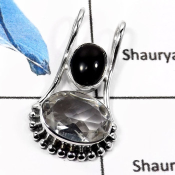 Black Rutile & Black Onyx N - SD435-Beautiful Two Stone Designer Pendants 925 Sterling Silver Black Rutile & Black Onyx N - SD435-Beautiful Two Stone Designer Pendants 925 Sterling Silver