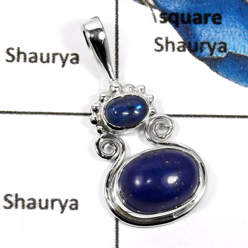 Lapis Lazuli B - SD434-Natural Gemstones Cab & Cut Designer Wholesale Pendants 925 Sterling Silver