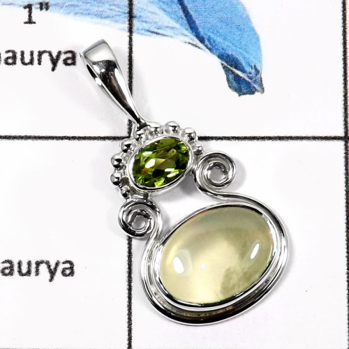 Phrynite Cab & Peridot I - SD434-Natural Gemstones Cab & Cut Designer Wholesale Pendants 925 Sterling Silver
