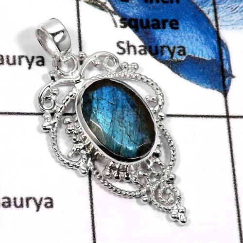 Labradorite Cut B - SD432-Stunning Cut Gemstone Handmade Designer Pendants 925 Sterling Silver