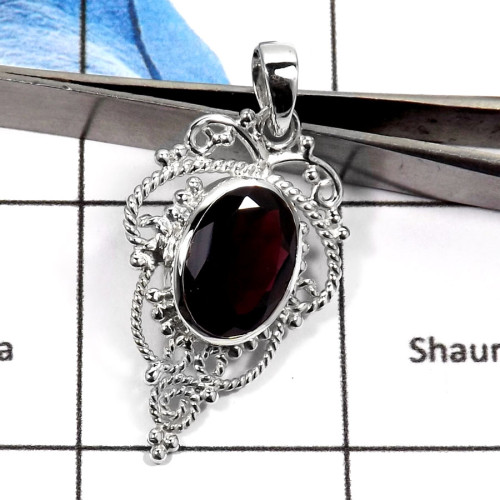 Garnet Cut C - SD432-Stunning Cut Gemstone Handmade Designer Pendants 925 Sterling Silver