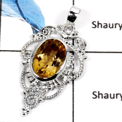 Citrine Cut D - SD432-Stunning Cut Gemstone Handmade Designer Pendants 925 Sterling Silver