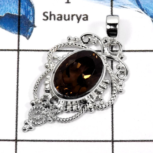Smokey Quartz Cut F - SD432-Stunning Cut Gemstone Handmade Designer Pendants 925 Sterling Silver