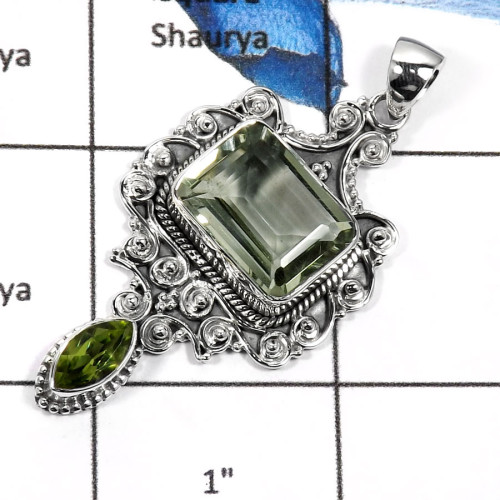Green Amethyst Cut & Peridot E - SD429-Elegant Cut Gemstones Royal Design Pendants 925 Sterling Silver