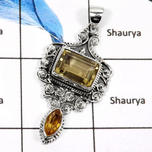 Lemon Quartz & Citirne F - SD429-Elegant Cut Gemstones Royal Design Pendants 925 Sterling Silver