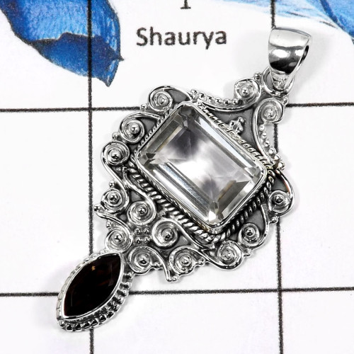 Crystal Quartz & Smokey Quartz G - SD429-Elegant Cut Gemstones Royal Design Pendants 925 Sterling Silver