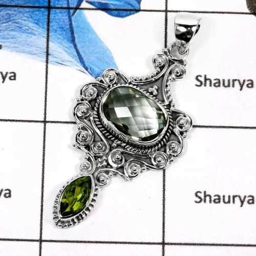 Green Amethyst Cut & Peridot I - SD429-Elegant Cut Gemstones Royal Design Pendants 925 Sterling Silver