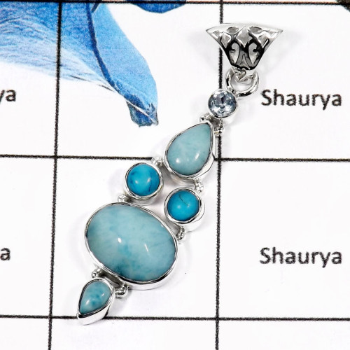 Larimar Cab & Blue Turquoise F - ISP543-Beautiful Cab & Cut Colorful Plain Pendants 925 Sterling Silver