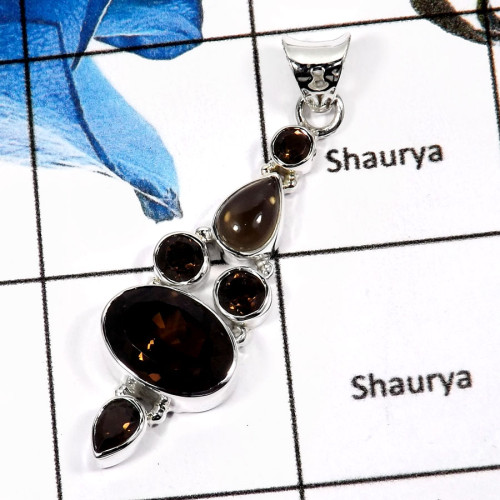 Smokey Cab & Cut C - ISP542-Natural Cut Wedding Special Pendants 925 Sterling Silver