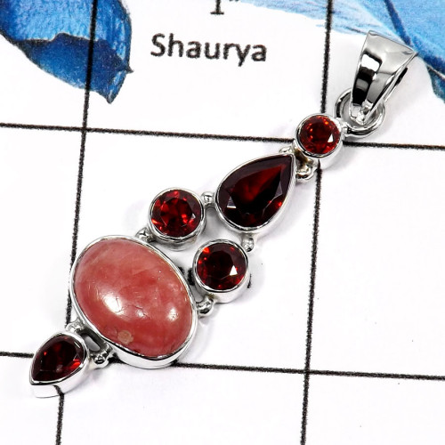 Rhodochrosite & Garnet D - ISP542-Natural Cut Wedding Special Pendants 925 Sterling Silver