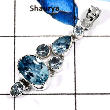 Blue Topaz F - ISP542-Natural Cut Wedding Special Pendants 925 Sterling Silver