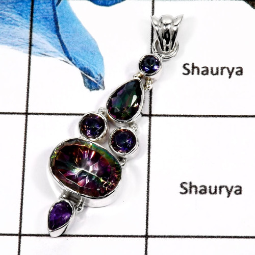 Mystic Quartz G - ISP542-Natural Cut Wedding Special Pendants 925 Sterling Silver