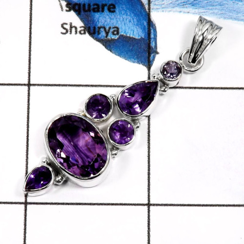 Amethyst Cut H - ISP542-Natural Cut Wedding Special Pendants 925 Sterling Silver