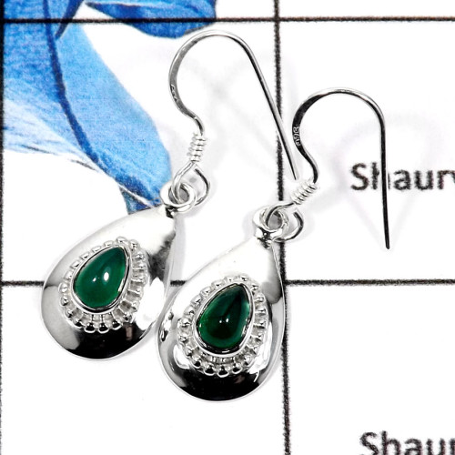 Green Onyx B - SDE598-Fabulous Cabochon Gemstones Light Weight Designer Earrings 925 Sterling Silver
