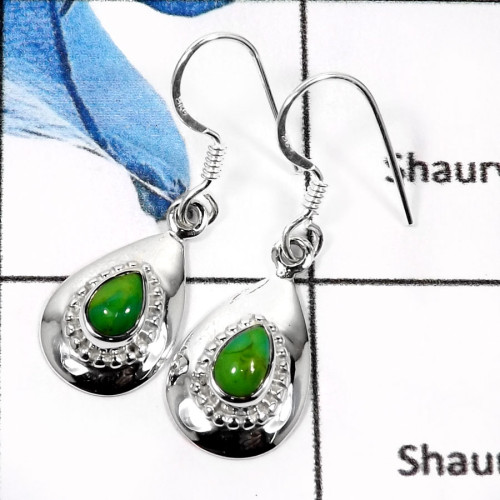Green Turquoise E - SDE598-Fabulous Cabochon Gemstones Light Weight Designer Earrings 925 Sterling Silver