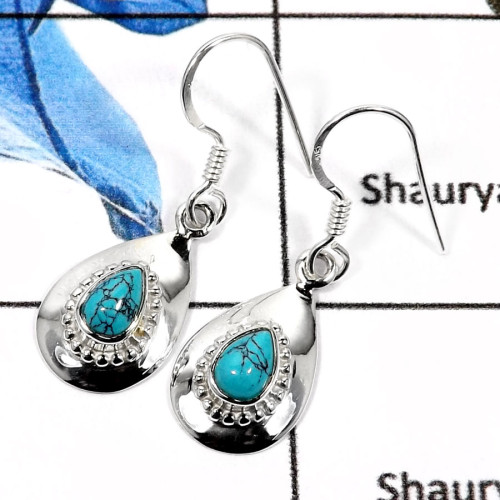 Tibet Turquoise O - SDE598-Fabulous Cabochon Gemstones Light Weight Designer Earrings 925 Sterling Silver