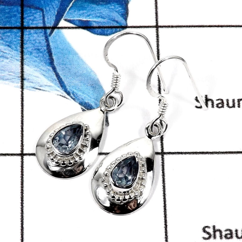 Blue Topaz D - SDE594-Stunning Cut Gemstones Handmade Wedding Earrings 925 Sterling Silver Blue Topaz D - SDE594-Stunning Cut Gemstones Handmade Wedding Earrings 925 Sterling Silver